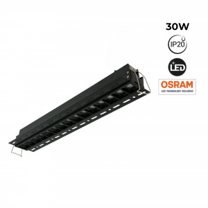 Recessed linear LED spotlight for plasterboard - 30W - UGR18 - CRI90 - Black