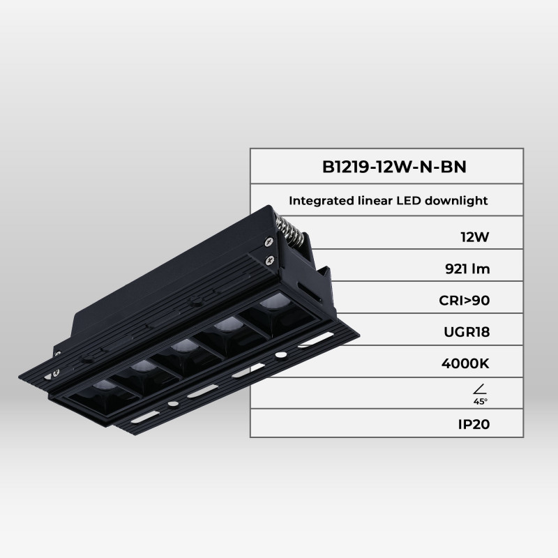 Recessed linear LED spotlight for plasterboard - 12W - UGR18 - CRI90 - Black Recessed linear LED spotlight for plasterboard - 12W - UGR18 - CRI90 - Black