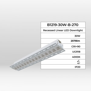 Recessed linear LED spotlight for plasterboard - 30W - UGR18 - CRI90 - White