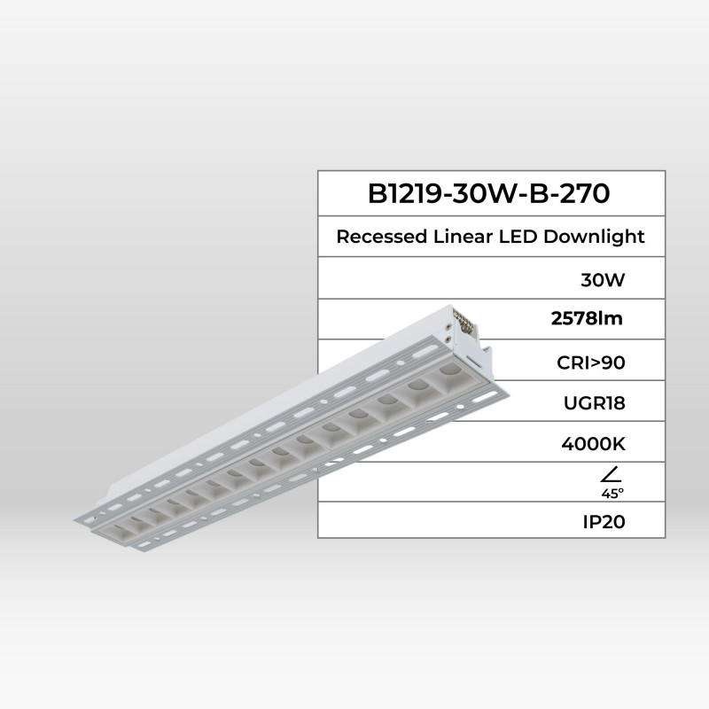 Recessed linear LED spotlight for plasterboard - 30W - UGR18 - CRI90 - White Recessed linear LED spotlight for plasterboard - 30W - UGR18 - CRI90 - White