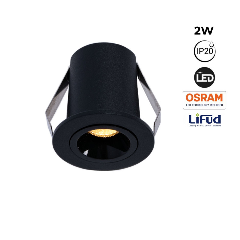 Recessed round LED downlight - 2W - Osram Chip - UGR18 - Cutout Ø 25mm - Black Recessed round LED downlight - 2W - Osram Chip - UGR18 - Cutout Ø 25mm - Black