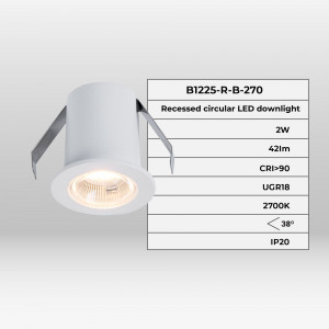 Recessed round LED downlight - 2W - Osram Chip - UGR18 - Cutout Ø 25mm - White