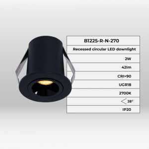 Recessed round LED downlight - 2W - Osram Chip - UGR18 - Cutout Ø 25mm - Black