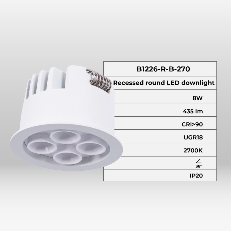Recessed round LED downlight - 8W - Osram Chip - UGR18 - Cutout Ø 58mm - White Recessed round LED downlight - 8W - Osram Chip - UGR18 - Cutout Ø 58mm - White