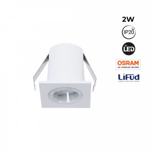 Recessed square LED downlight - 2W - Osram Chip - UGR18 - Cutout Ø 25mm - White