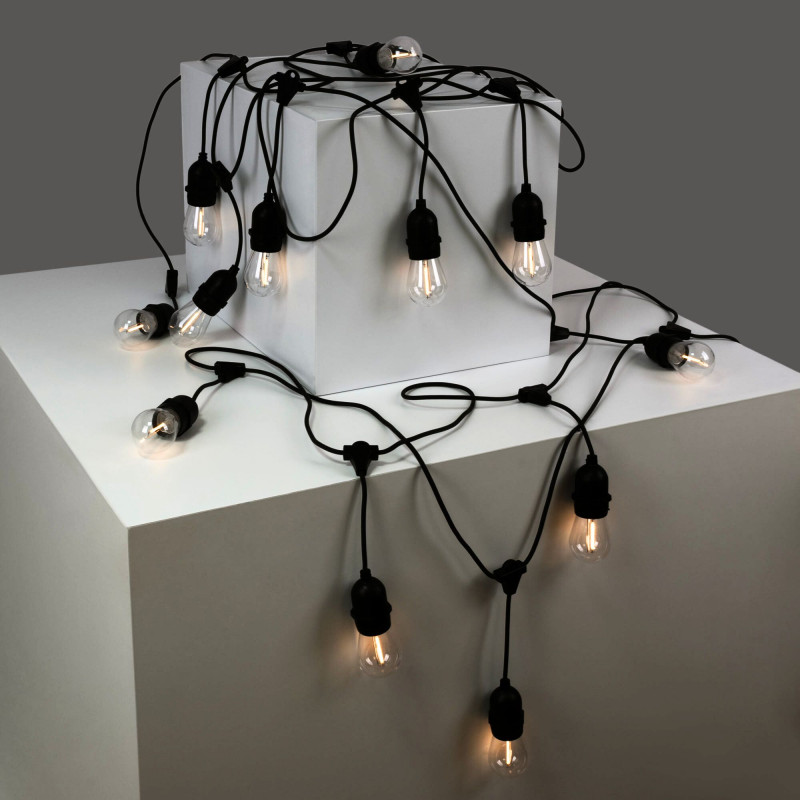 Solar string light - 15 E27 LED Filament Bulbs - IP44 - 10 metres Solar string light - 15 E27 LED Filament Bulbs - IP44 - 10 metres