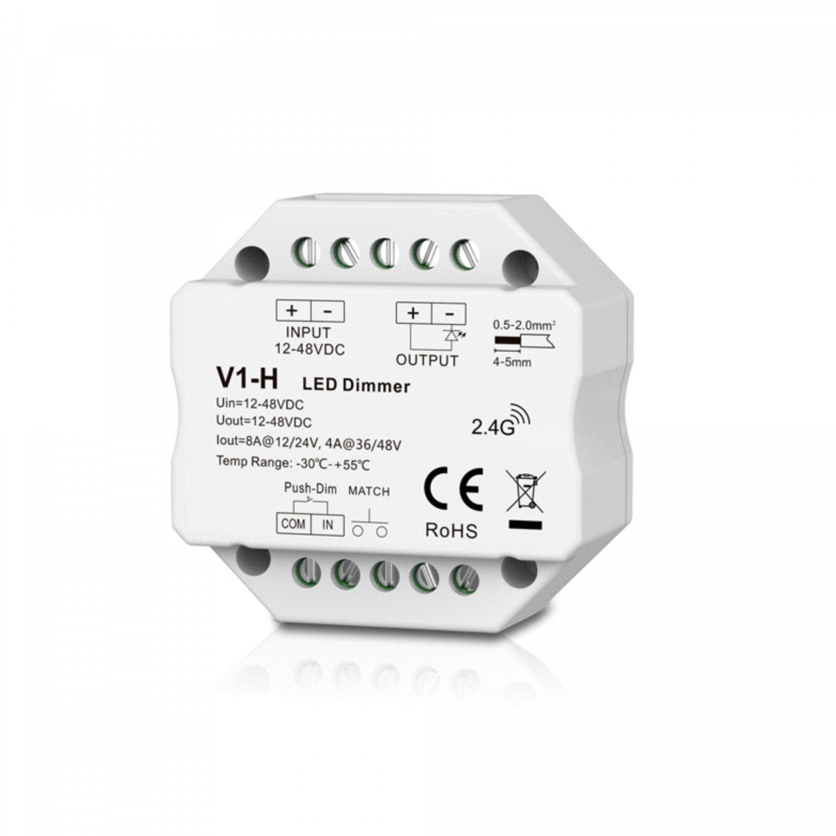 Single colour controller 12-48V DC - 8A - RF 2.4G - PUSH dimmer - MINI - Skydance