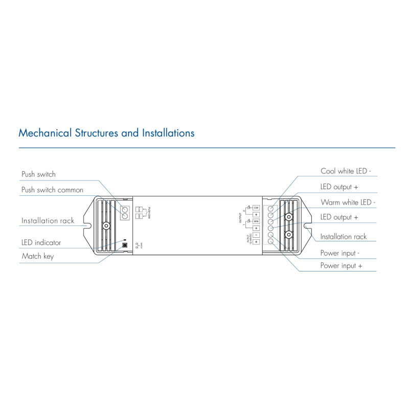 CCT Controller 12-48V DC - 16A (8A/channel) - RF 2.4G - PUSH dimmer - Skydance CCT Controller 12-48V DC - 16A (8A/channel) - RF 2.4G - PUSH dimmer - Skydance