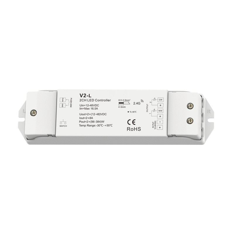 CCT Controller 12-48V DC - 16A (8A/channel) - RF 2.4G - PUSH dimmer - Skydance CCT Controller 12-48V DC - 16A (8A/channel) - RF 2.4G - PUSH dimmer - Skydance