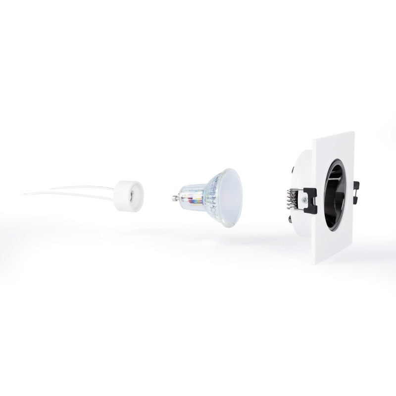KIT - Recessed square downlight ring 93x93mm (grey/white) + 5.4W GU10 Bulb + Socket KIT - Recessed square downlight ring 93x93mm (grey/white) + 5.4W GU10 Bulb + Socket
