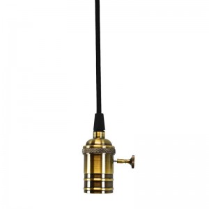 Vintage pendant lamp holder with bronze colored socket and black cord
