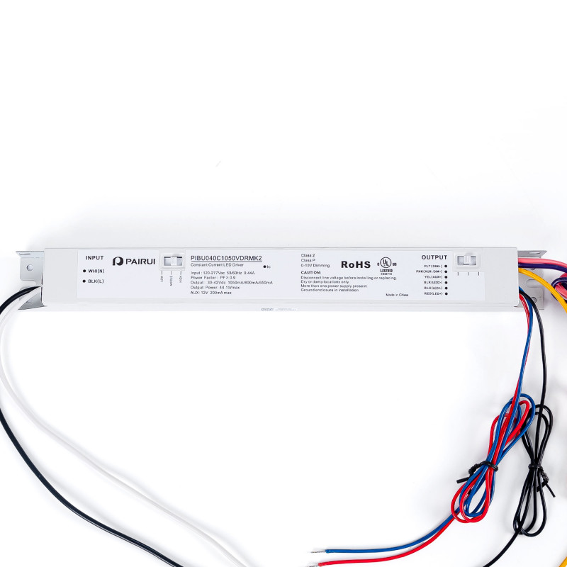 Driver for CCT LED linear light - Dimmable 0-10V + 12V power supply - 30-42V DC - 44W - 650-1050mA Driver for CCT LED linear light - Dimmable 0-10V + 12V power supply - 30-42V DC - 44W - 650-1050mA