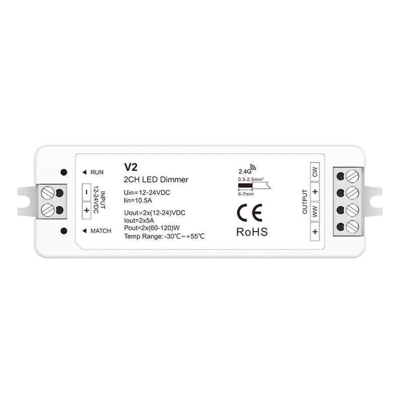 CCT Controller - 12-24V DC - 2 channels - 5A/channel - RF 2.4GHz - Skydance CCT Controller - 12-24V DC - 2 channels - 5A/channel - RF 2.4GHz - Skydance