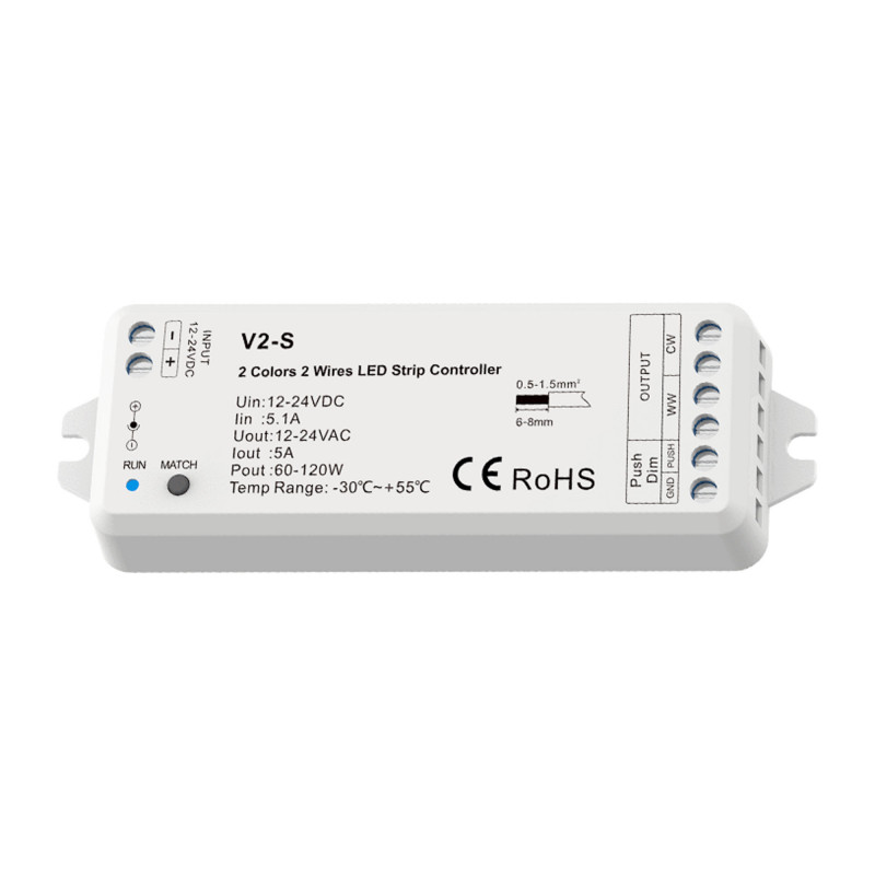 CCT Controller - 12-24V DC - 2 wires - 5A - RF 2.4GHz - PUSH dimmer - Skydance
