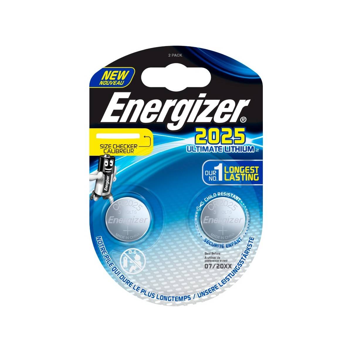 Energizer CR2025 Lithium Performance Battery, Blister of 2 pcs.