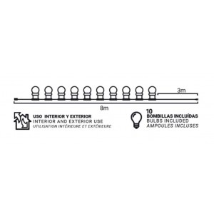 Guirnalda LED cable blanco 10 bombillas LED 3000ºK - 8 metros