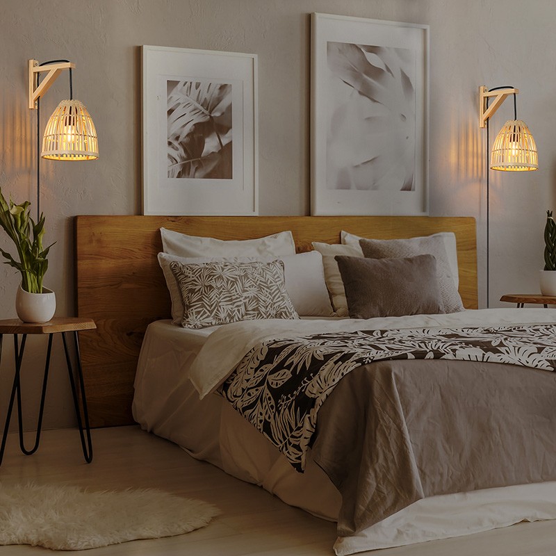 Aplique de pared "CESTA" en madera natural.  E27 Aplique de pared "CESTA" en madera natural.  E27