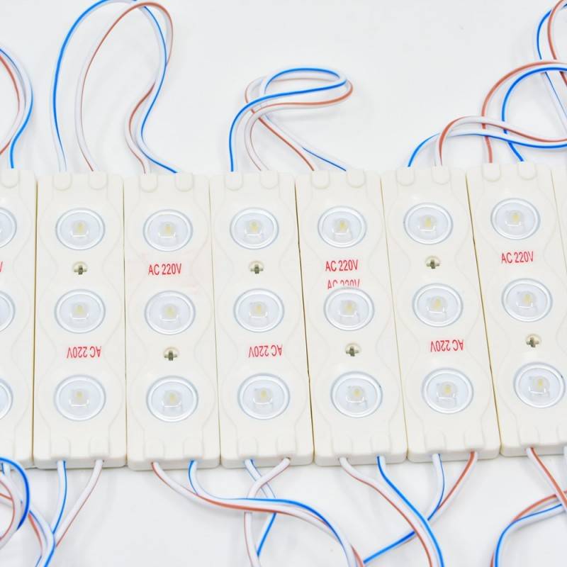 CADENA DE 20 MÓDULOS LED PARA ROTULOS 3xSMD 3030 DE 2.5W 230V-AC, IP 65 ÁNGULO 120º 6200ºK CADENA DE 20 MÓDULOS LED PARA ROTULOS 3xSMD 3030 DE 2.5W 230V-AC, IP 65 ÁNGULO 120º 6200ºK