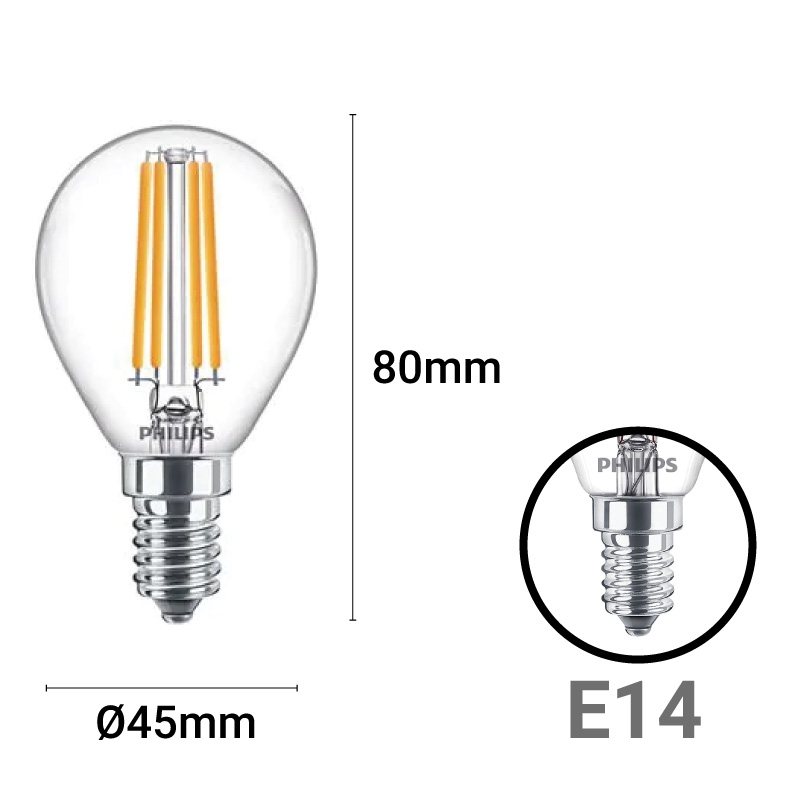 cabina Registro clima Bombilla Philips de filamento esférica E14 P45/G45 4.3W