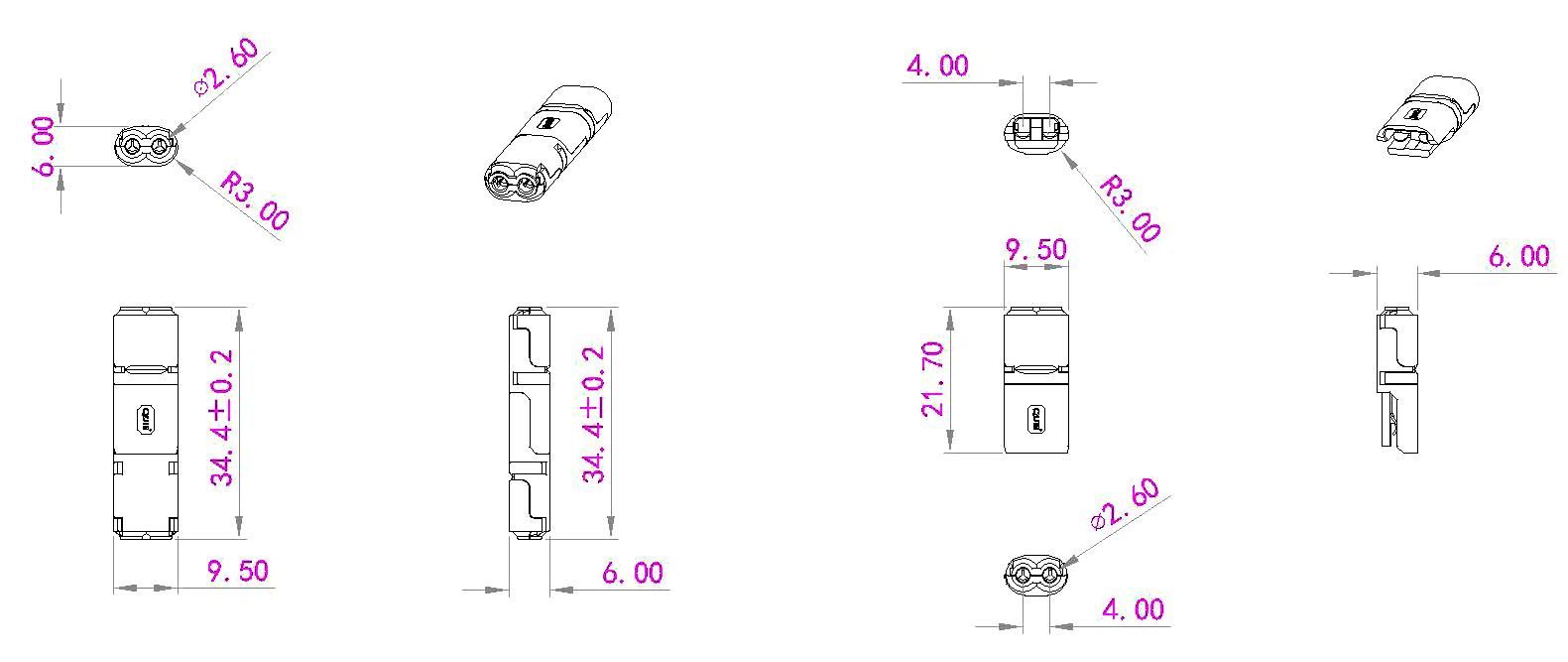 conector terminal 2 cables medidas