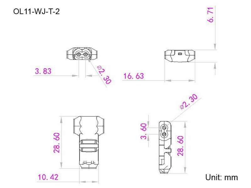 medidas conector t 2 cables