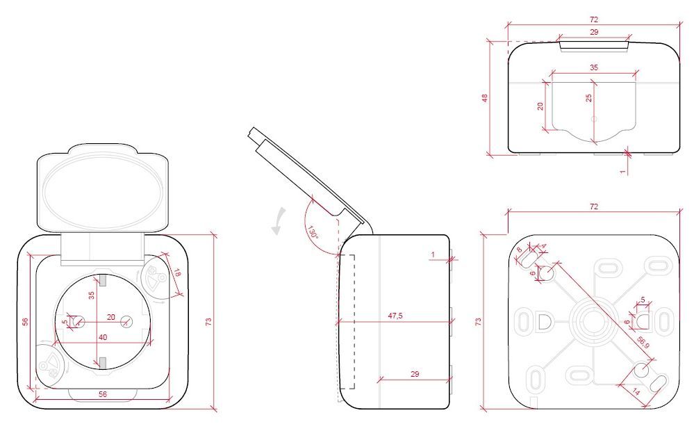 dimensiones toma de corriente con tapa 16A 250V viko panasonic