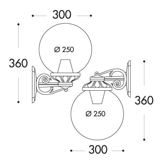 medidas aplique de pared fumagalli globo bisso g250 e27 exterior