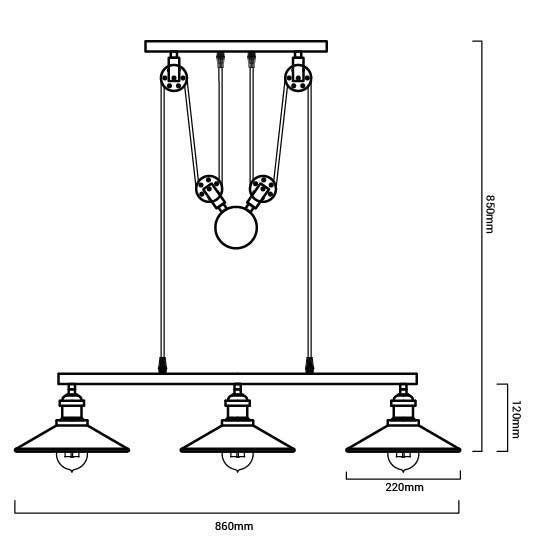 medidas lámpara de polea clock work