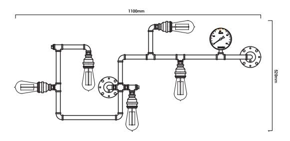 esquema de la lampara copper con las medidas