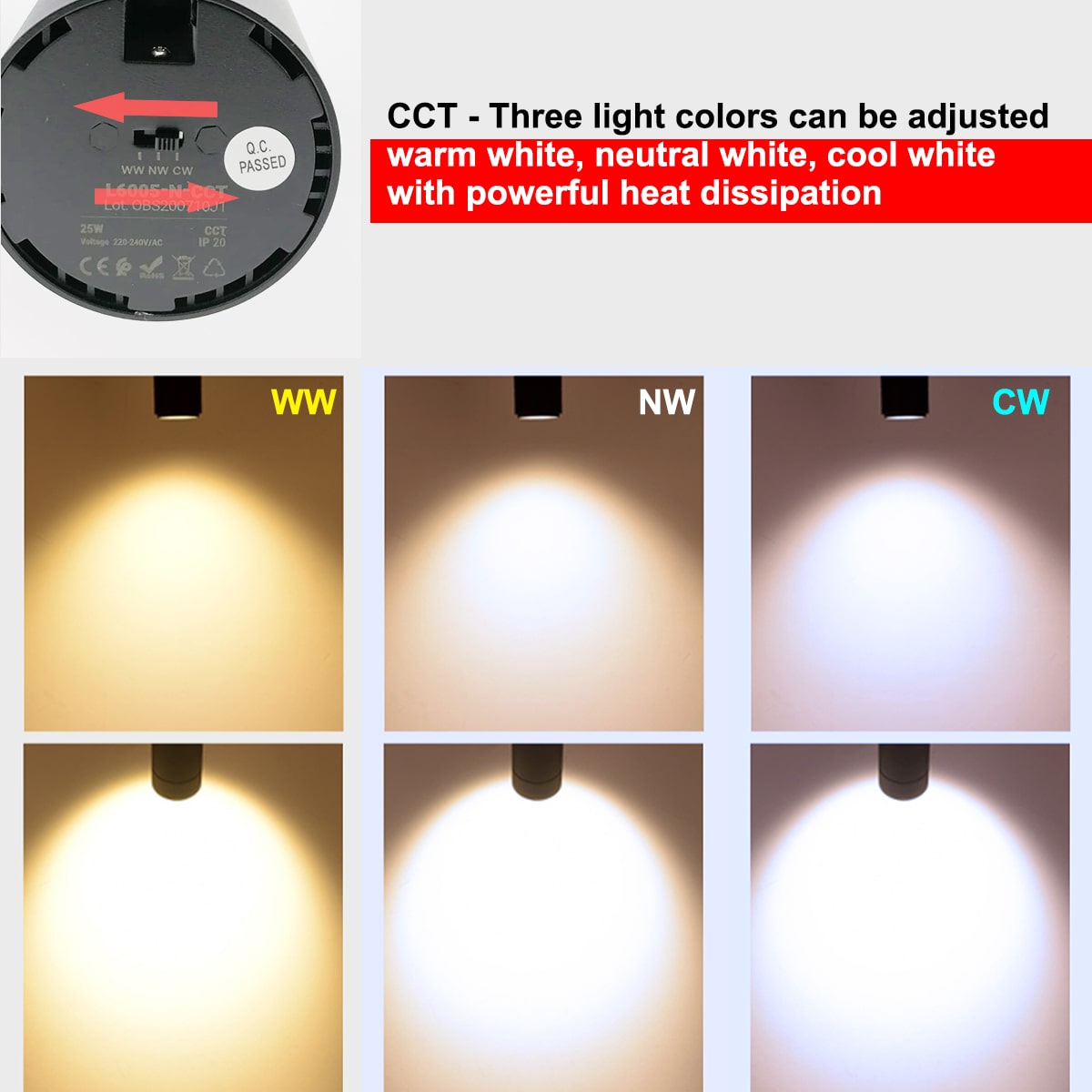 Focos LED para carril monofásico zoom CCT con apertura regulable