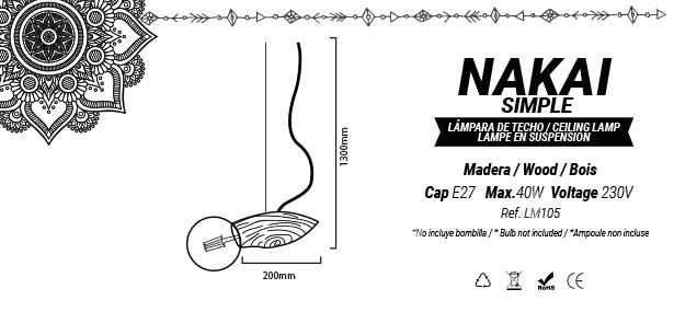 esquema de la lámpara nakai de madera con bombilla