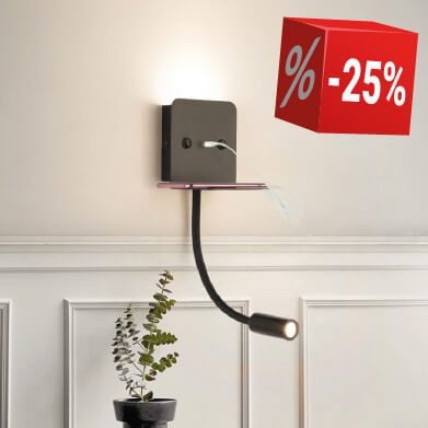 Applique murale orientable LED para lectura SLANGE 3W orientable y base de carga USB