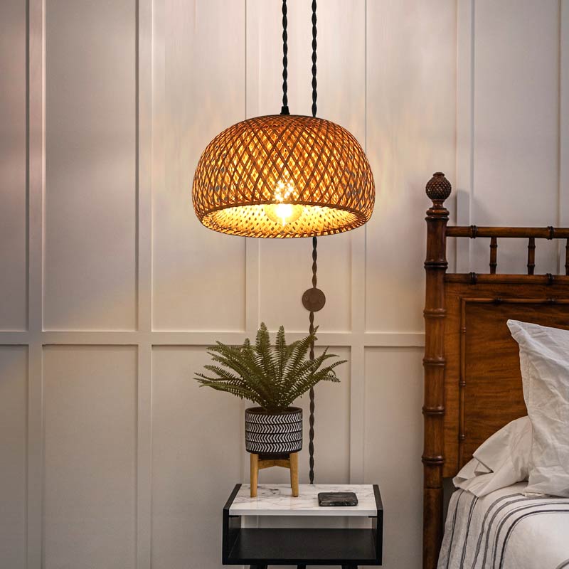 Lámpara de mimbre colgante con cable y interruptor YONNA