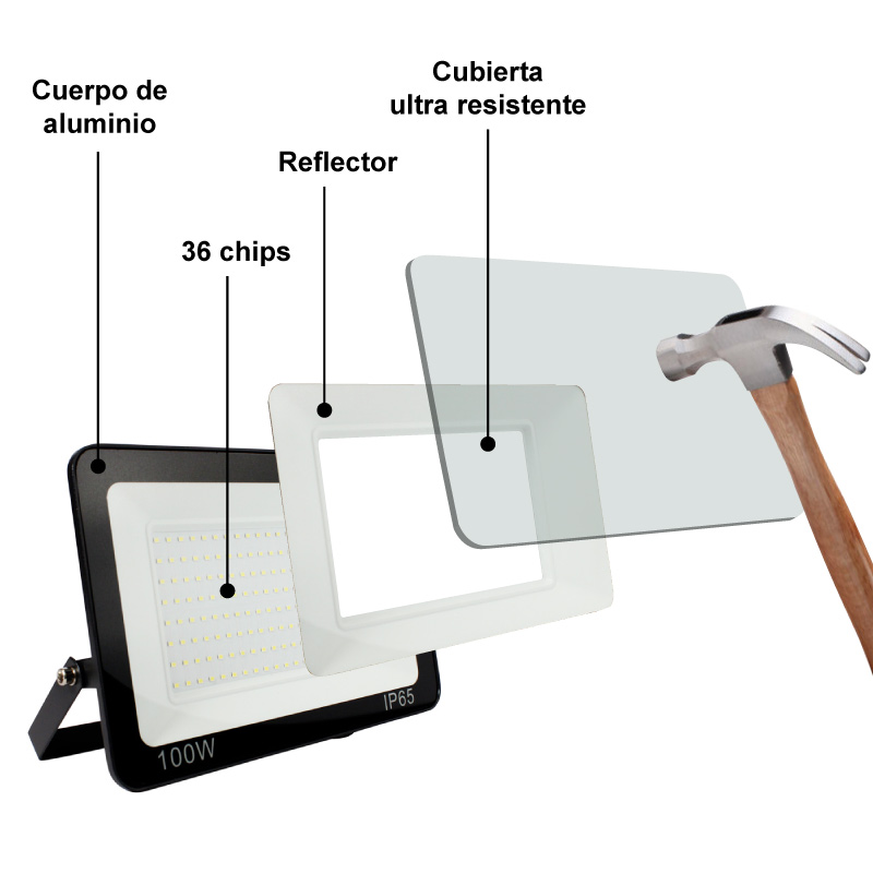 Proyector LED exterior 100W 7847LM IP65 - Blanco Cálido