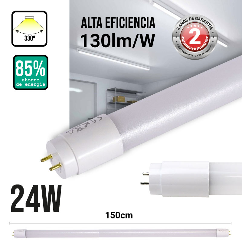 Tube Néon LED 150cm T8 24W (Pack de 10) - Blanc Chaud 2300K