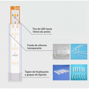 Guaina impermeabile IP67 x1m per striscia LED 10 mm