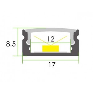 Profilo in alluminio da superficie per strisce LED 17x8mm