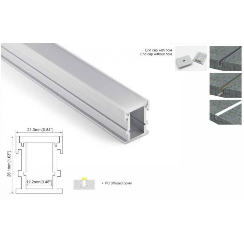 Profilo per illuminazione da incasso a pavimento 21x26mm (2mt.)