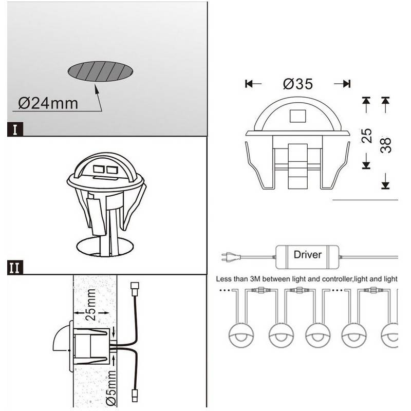 Kit 6 faretti LED da incasso per scale 0,4W 12V-DC IP67