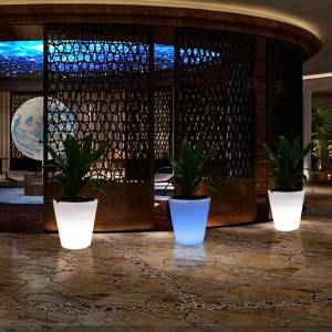 Fioriera LED RGBW ricaricabile 1,2W - Resina bianca - IP65 - ø28x29cm