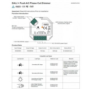 Controller moncolore DALI e PUSH Dimmer - 400W - 1 canale - 100-240V AC - Sunricher