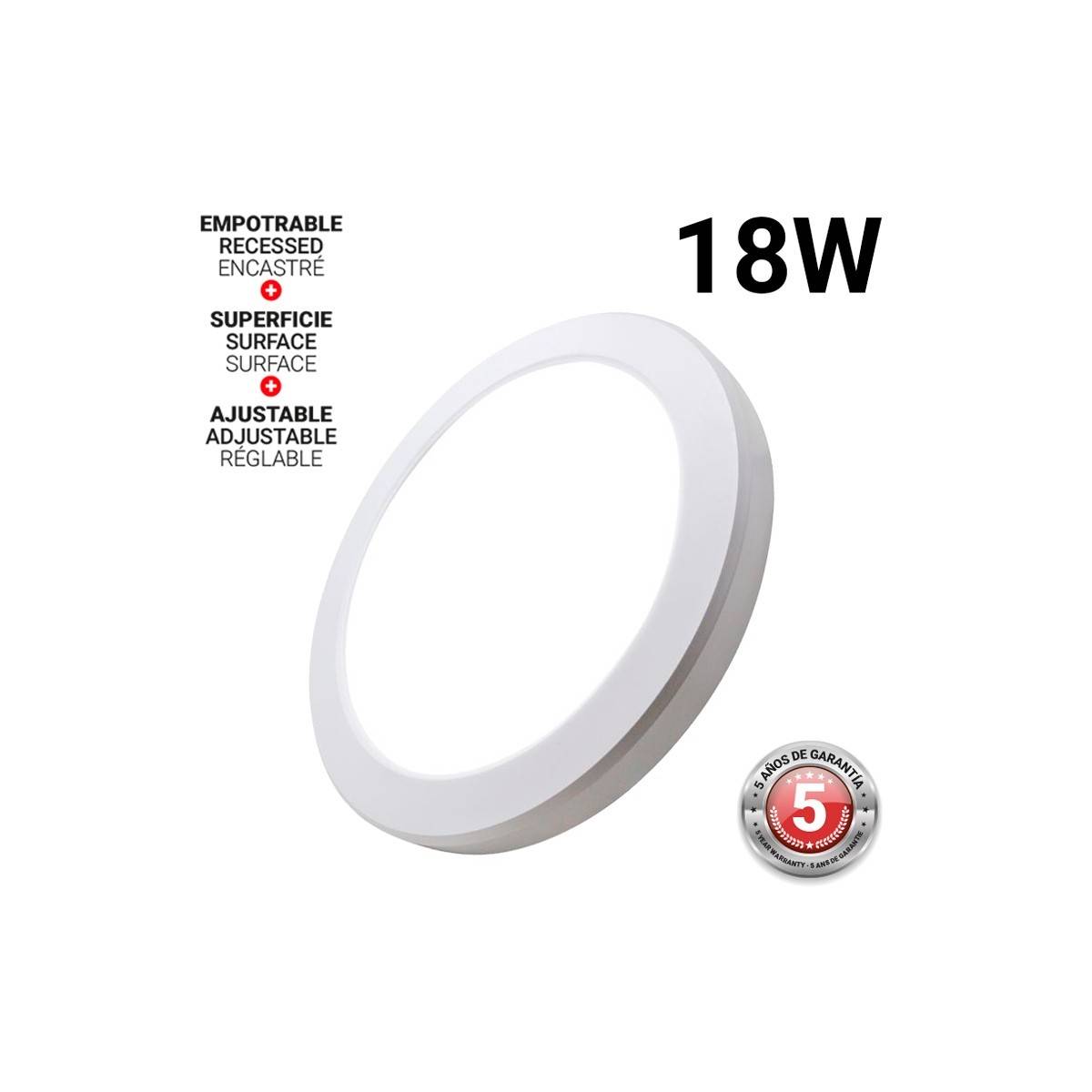 Plafoniera LED universale 18W diametro regolabile superficie e incasso