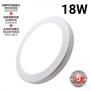 Plafoniera LED universale 18W diametro regolabile superficie e incasso