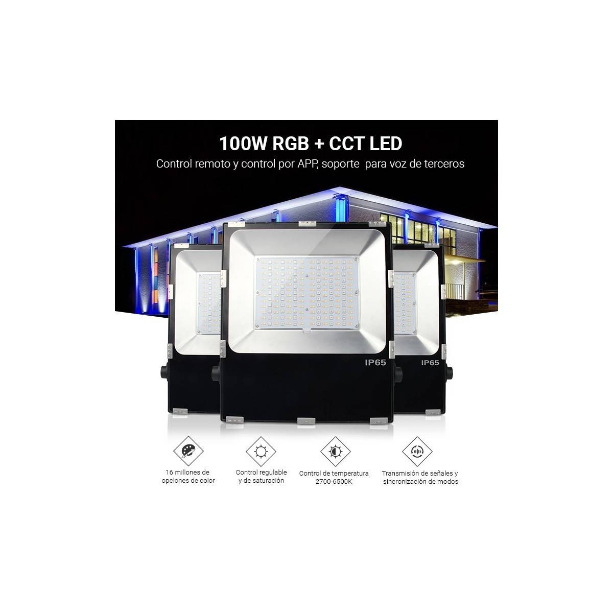 LED RGB+CCT 50W 4200lm RGB+CCT 50W - Controllo RF e WiFi - IP65 FUTT02