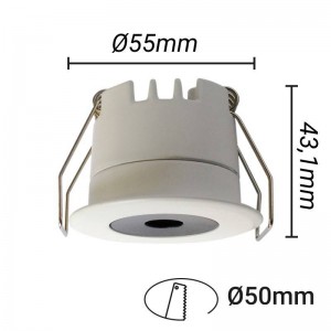 Mini proiettore da incasso LED 5W Low UGR 55x43,1mm