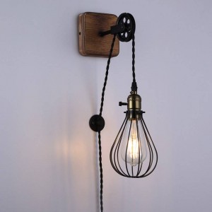 Lampada da parete vintage a sospensione "PENDOL" con carrucola e presa di corrente