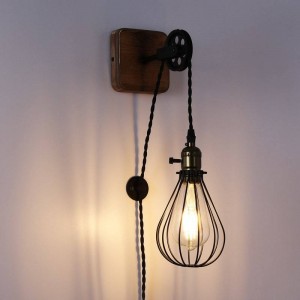 Lampada da parete vintage a sospensione "PENDOL" con carrucola e presa di corrente