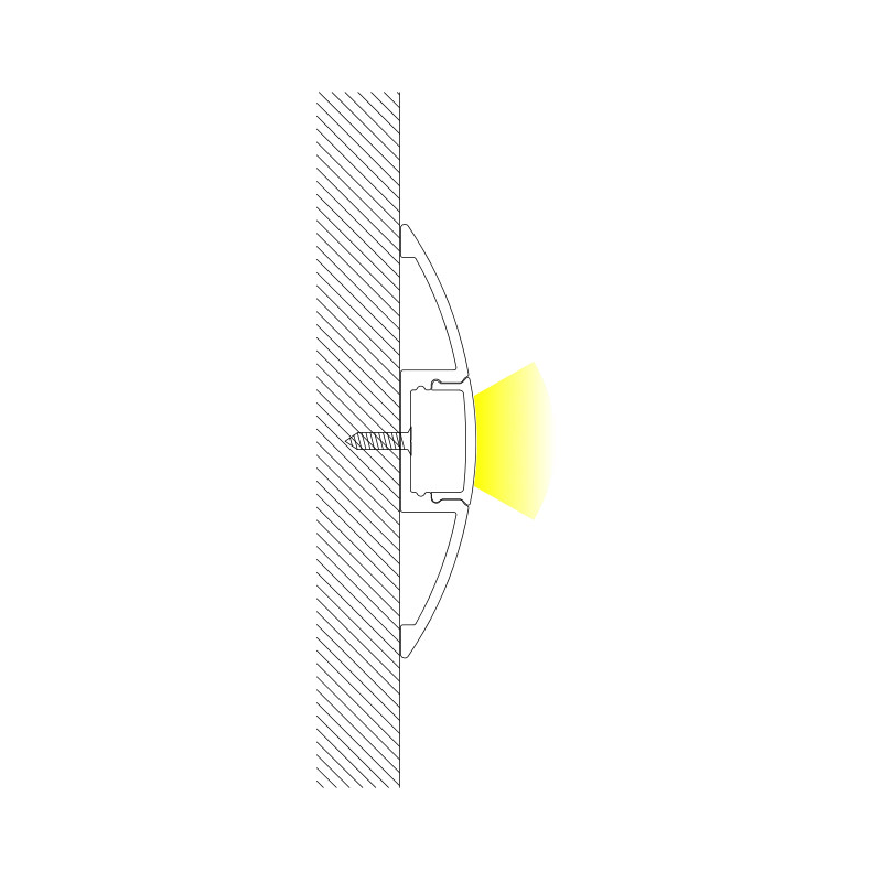 Profilo in alluminio 58x9mm Superficie a forma di mezza luna (2 m)