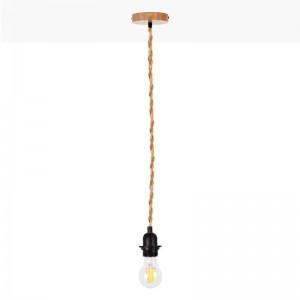 Lampada a sospensione in legno e corda per lampadina E27 130cm