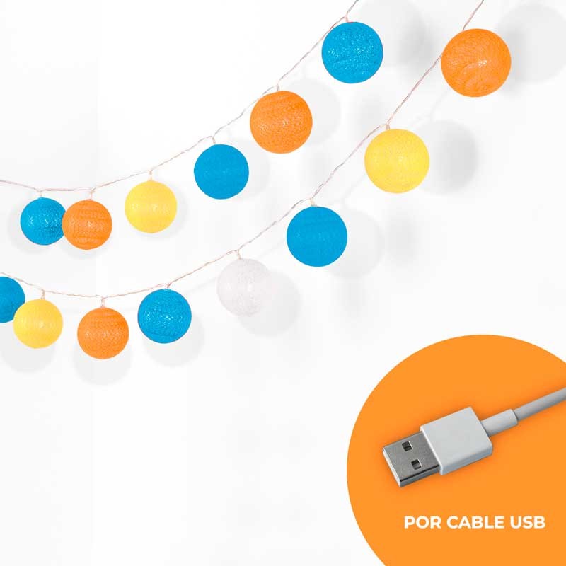 Ghirlanda di ovatta a LED 20 palline con USB 3m-IP44-4cm